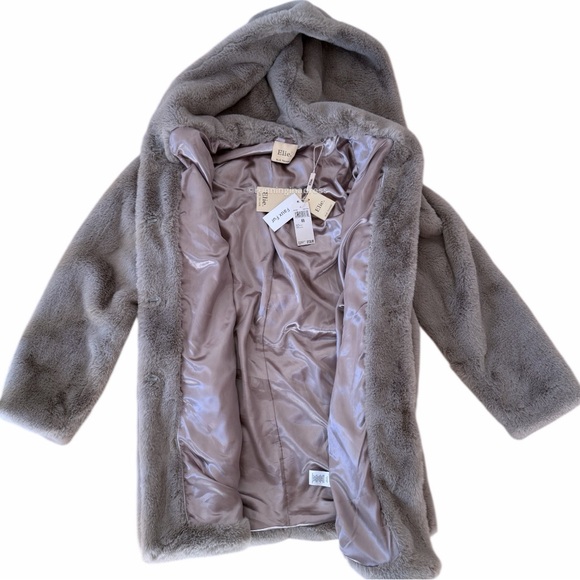 NWT Elie Tahari Grey Faux Fur Hooded Coat Cozy Chic Winter Jacket Size Medium - Picture 8 of 16